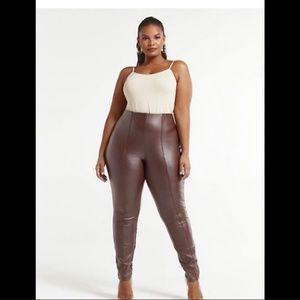 Fashion to Figure Katharina Dark Brown Seam Front Faux-Leather Pants